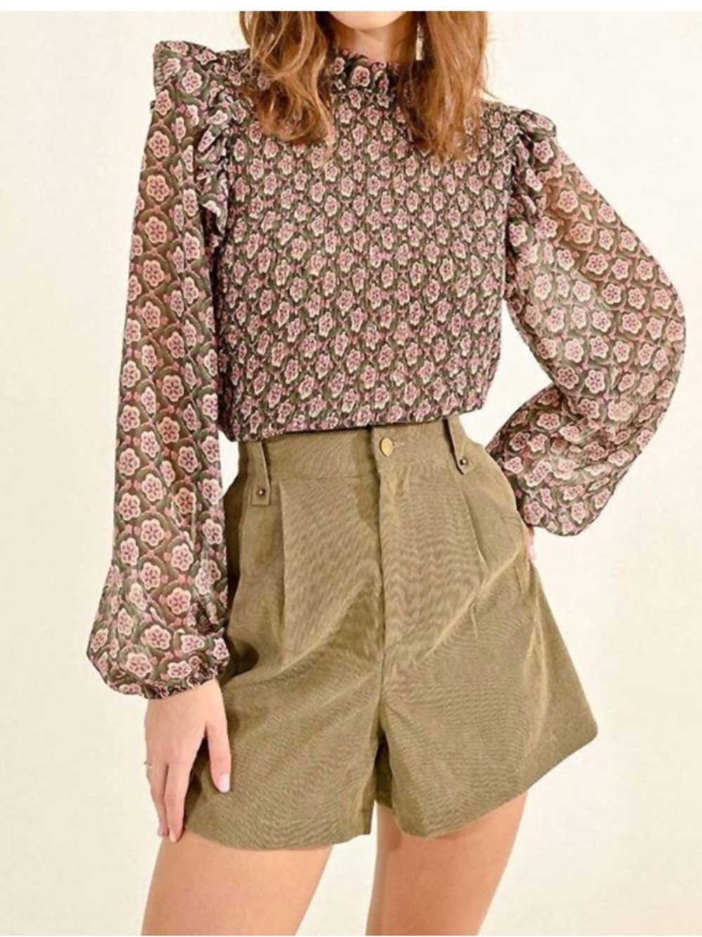 NWT Molly Bracken Lizzie Woven Smocked Floral Blouse Top
